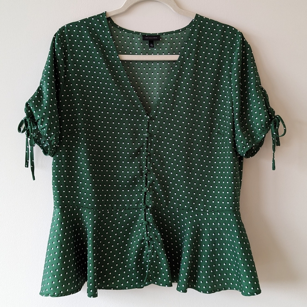 Emerald Green with White Polka Dot Button Dow Blouse - Who What Wear Target - XL